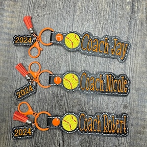 Custom coach softball keychain,  softball team gifts, personalized softball keychain, softball coach gift, softball coach keychains