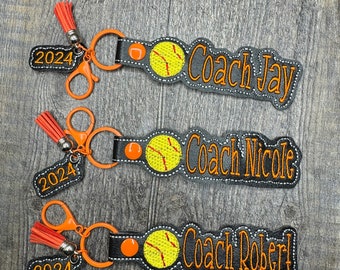 Custom coach softball keychain,  softball team gifts, personalized softball keychain, softball coach gift, softball coach keychains