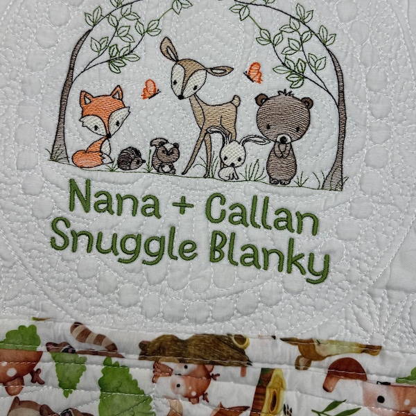 Woodland animals Personalized Baby Quilt Blanket, wildlife Monogrammed Baby Gift , forest animals baby blanket, custom baby blanket