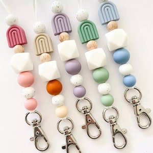 Boho Rainbow ID Badge Holder Lanyard, ID Badge lanyard, Teacher Gift, rainbow lanyard, beaded lanyard, Personalized Lanyard ID Holders