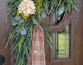 Fall Duck initial Door Wreath Sash, personalized door hanger, personalized wreath, wreath sash, door wreath decor, door wreath sashes