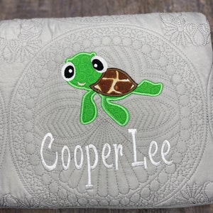 Sea turtle Heirloom Personalized Baby Quilt Blanket Monogrammed Baby Gift embroidered quilt heirloom baby blanket personalized Embroidered