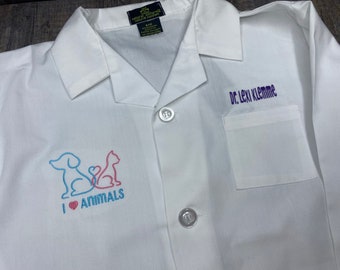 Kids' custom lab coat, embroidered personalized kids lab coat, kids doctor coat, embroidered white coat for kids, kids pet veterinarian coat