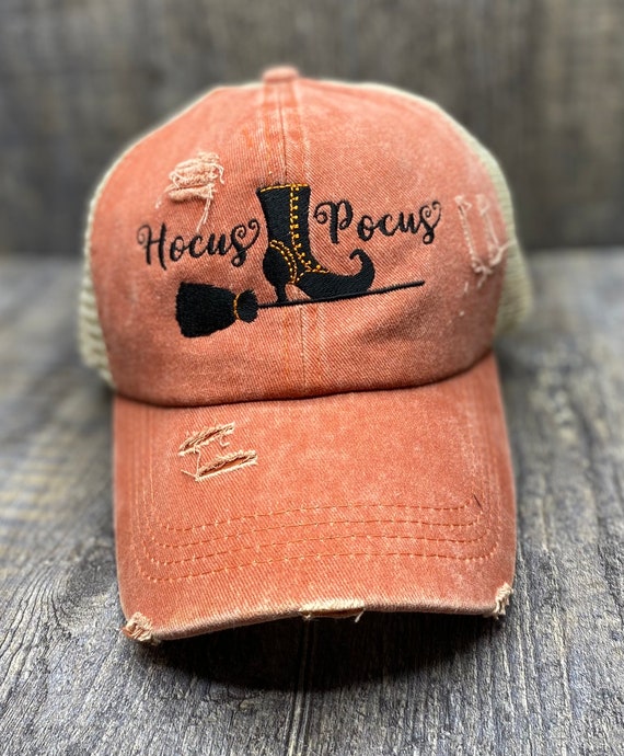 Hocus Pocus Trucker Baseball Cap, Hocus Pocus ponytail hat, Hocus Pocus Gift, Hocus Pocus Distressed Hat, vintage hat, Trucker Hat