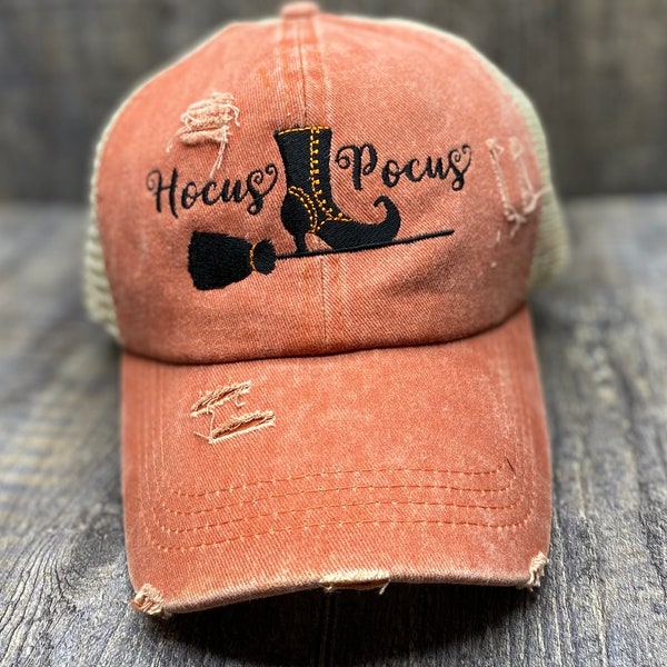 Hocus Pocus Trucker Baseball Cap, Hocus Pocus ponytail hat, Hocus Pocus Gift, Hocus Pocus Distressed Hat, vintage hat, Trucker Hats