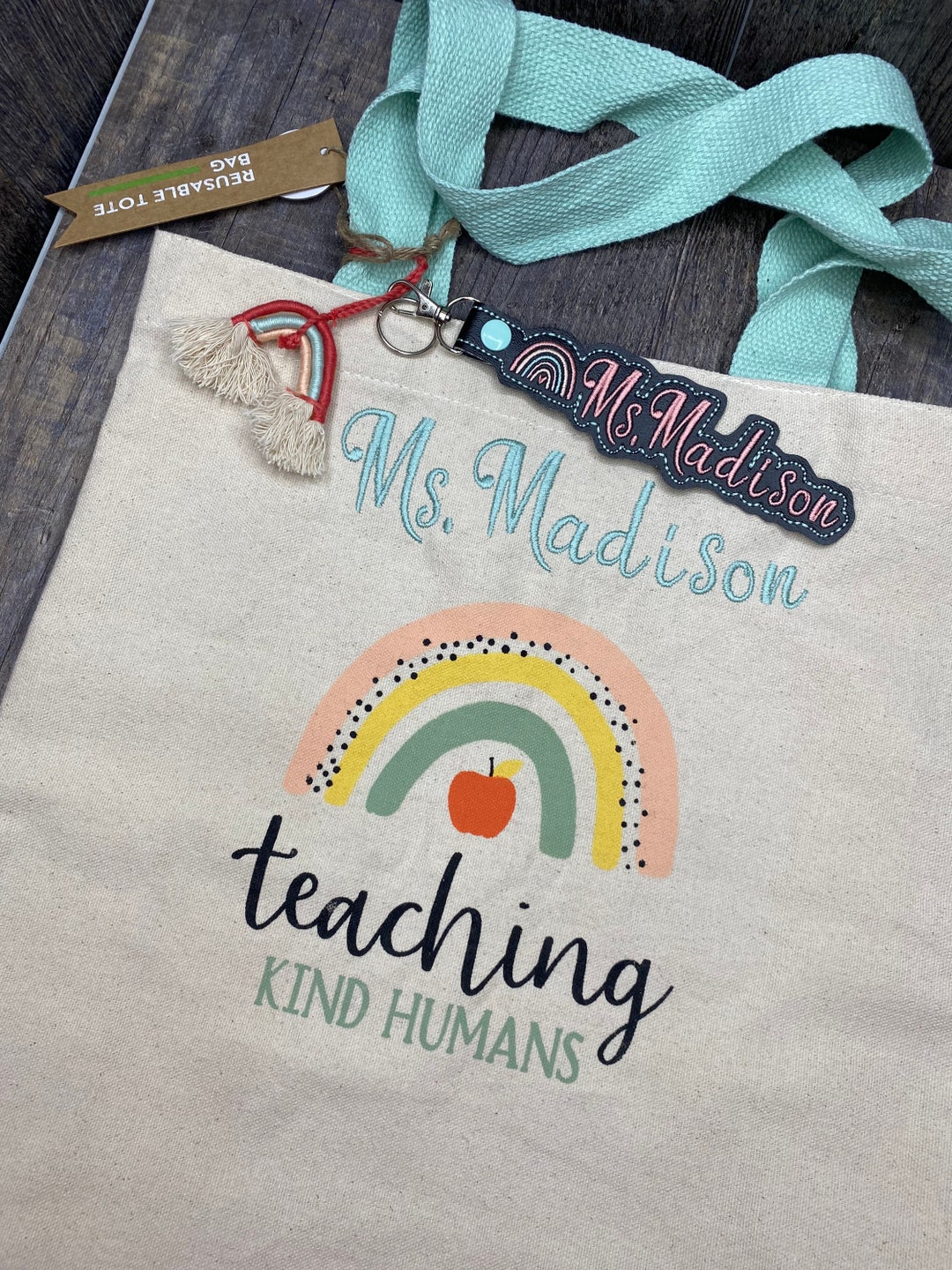 Boho Rainbow Teacher Tote, Teacher Gift, Teacher Bag, Teacher Tote Bag ...