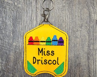 Personalized Crayon Classroom Doorbell Holder, Class Bell Case Key Chain, Class Lanyard Accessory, Teacher Gift, Teacher Appreciation
