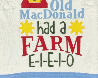 Old MacDonald Had A Farm Heirloom Personalized Baby Quilt, Baby Blanket, Monogrammed Baby Gift, embroidered quilt, Baby Shower Gift