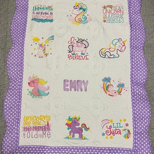 Unicorn Heirloom Personalized Baby Quilt Blanket Monogrammed Baby Gift embroidered quilt heirloom baby blanket personalized Embroidered blan