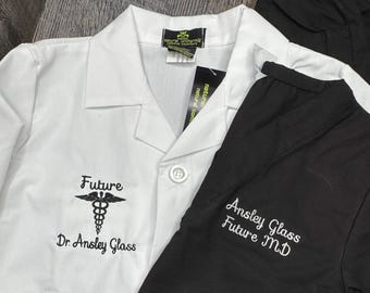 Kids' custom lab coat AND scrubs set, embroidered personalized kids lab coat, kids doctor coat, embroidered white coat for kids, kids scrubs