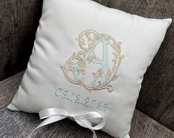 Monogrammed embroidered ring bearer pillow, ring bearer pillow, rings pillow monogrammed