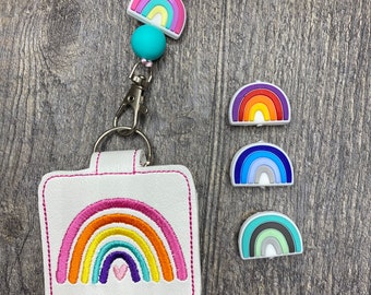 Rainbow Teacher Classroom Doorbell Holder AND lanyard, Class Bell Case Key Chain, Class Lanyard Accessory, Teacher Gift