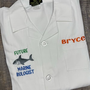 Kids&#39; custom lab coat, embroidered personalized kids lab coat, kids doctor coat, pretend play marine biologist, kids scientist coat
