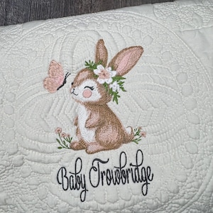 Bunny Rabbit Heirloom Personalized Baby Quilt, bunny Blanket Monogrammed Baby Gift embroidered quilt heirloom baby blanket personalize
