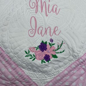 Heirloom Personalized Baby Quilt, Monogrammed Baby gift, baby blanket with flowers, personalized Embroidered blanket, flowers baby blankets