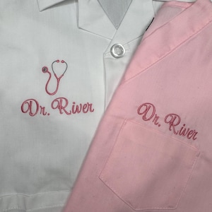Kids' custom lab coat AND scrubs set, embroidered personalized kids lab coat, kids doctor coat, embroidered white coat for kids, kids scrubs