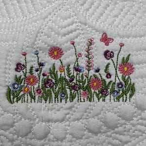 Wildflower Nursery Quilt, Dragonfly Blanket, Baby Heirloom Quilt Embroidered Flowers Baby Blanket Personalized Baby Blanket Baby Shower Gift