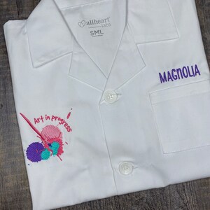 Kids&#39; custom lab coat, embroidered personalized kids lab coat, kids artist coat, embroidered white coat for kids, kids art lab coat