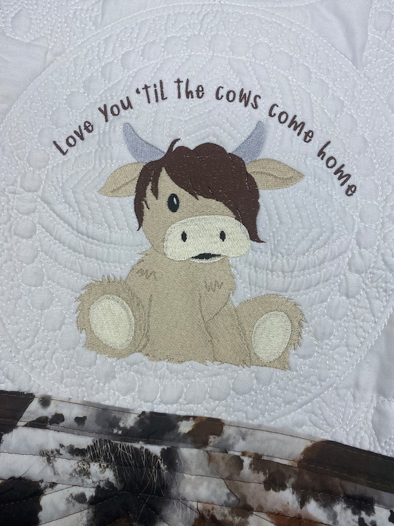 Highland Cow Baby Quilt, Monogrammed Baby Gift, embroidered baby blanket, Highland Cow Baby Quilt, Personalized Monogrammed baby Gift