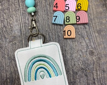 Rainbow Teacher Classroom Doorbell Holder AND lanyard, Class Bell Case Key Chain, Class Lanyard Accessory, Teacher Gift