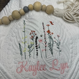 Wildflower Nursery Quilt, Dragonfly Blanket, Baby Heirloom Quilt Embroidered Flowers Baby Blanket Personalized Baby Blanket Baby Shower Gift