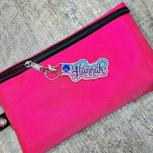 Name tag keychain small, embroidered name keychain, tiny backpack tag, pencil case tag, backpack keychain, custom name tags