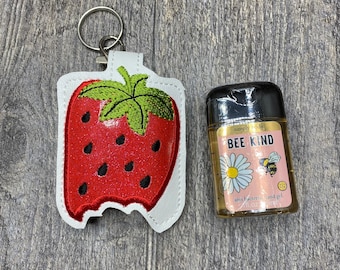 Strawberry Hand sanitizer Holder Keychain, fruit hand sanitizer holder, Hand sanitizer Holder, hand sanitizer keeper, strawberry lover,