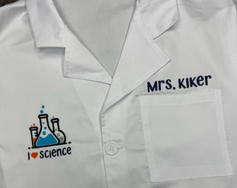 Adult custom lab coat, embroidered personalized adult lab coat, adult doctor coat, embroidered white coat for adult, adult scientist coats