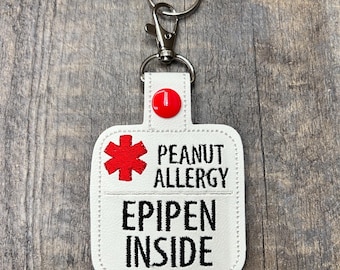 Peanut Allergy Medical Awareness Tag Snap Tab Keychain, Epipen awareness keychain, medical alert bag tag, peanut allergy medical alerts