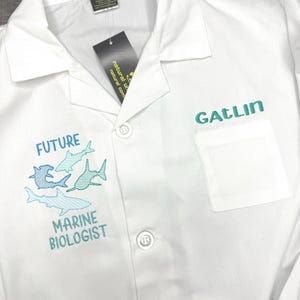 Kids&#39; marine custom lab coat, embroidered personalized kids lab coat, kids doctor coat, pretend play marine biologist, kids scientist coat