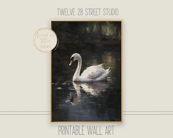 Swan Oil Painting Printable: Vintage Moody Wall Art (Digital Download)