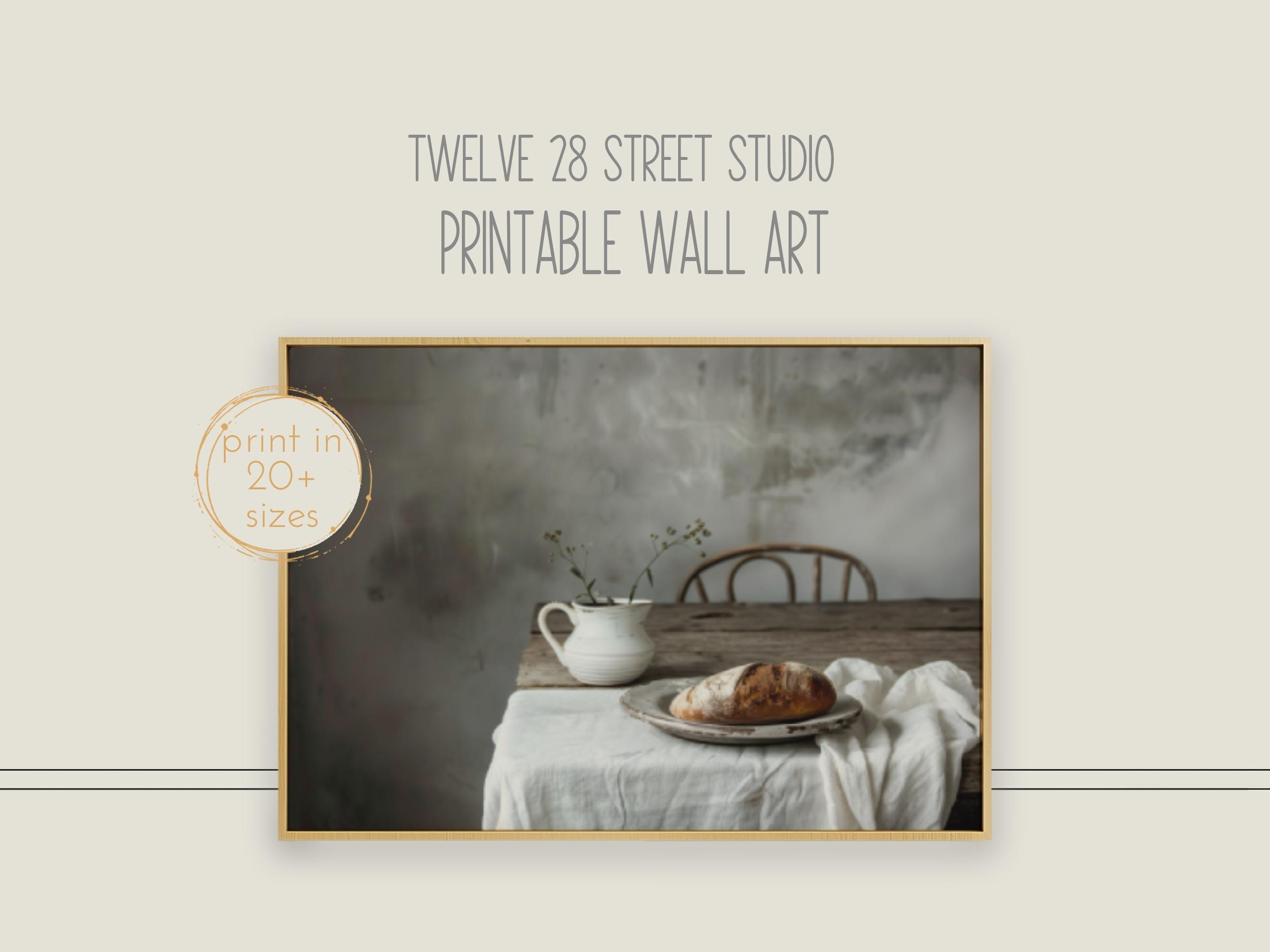 Cottagecore Still Life Art Print: Sourdough Bread, Farmhouse Table (Digital Download)