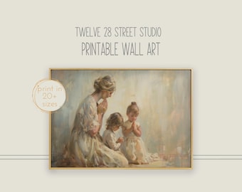 Mother and Children Praying Art Print: Christian Home Decor (Digital Download)