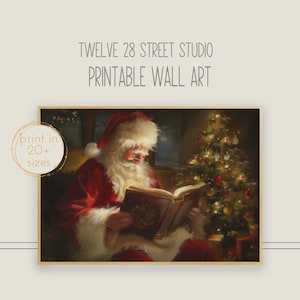 Vintage Santa Claus Print: Reading Book, Christmas Art (Instant Download)