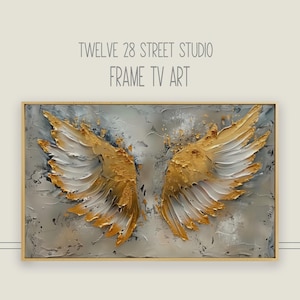 Gold Leaf Angel Wings Frame TV Art, Modern Abstract (Digital Download)