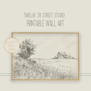 SD152 Classic, vintage landscape, pencil sketch, farmhouse decor, cottage, neutral, digital download, printable, french country decor
