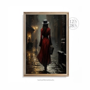 Dark Academia Woman Traveling Vintage Oil Dark Moody Printable French Country Old London Wall Art Victorian Portrait Woman Black Hat