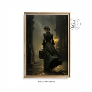 Printable, Dark Academia, Traveling Woman, Moody Wall Art, Cottagecore Decor, Victorian Wall Art, Victorian Portrait, Darke Academia