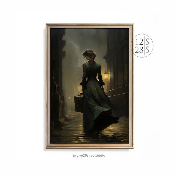 SD101 Printable, Dark Academia, Traveling Woman, Moody Wall Art, Cottagecore Decor, Victorian Wall Art, Victorian Portrait, Darke Academia