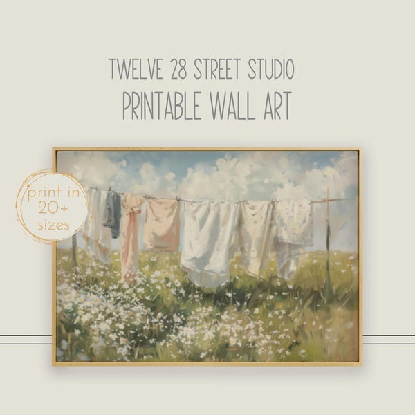 Vintage Laundry Day Painting: Farmhouse Printable Art (Digital Download)