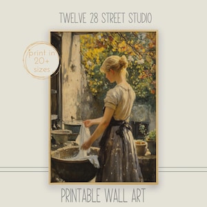 Laundry day oil painting, Instant downloand, Printable artwork, print in 20+ sizes Printable wall art vintage wall art moody wall art