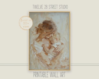 Mother and Child Art Print: Minimalist Textured Painting (Digital Download)
