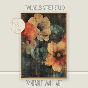 Rustic Floral Art Print: Vintage Textile Pattern (Digital Download)