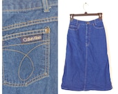 90s Jean Denim Skirt Size XS Waist 22 Inches Classic Back Pocket Long Below Knee