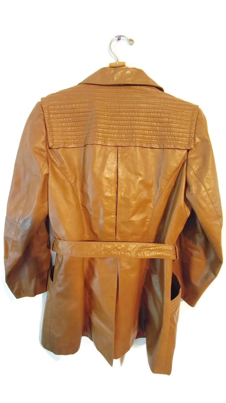Leather 1970s jacket coat size Medium caramel brown Suburban Heritage
