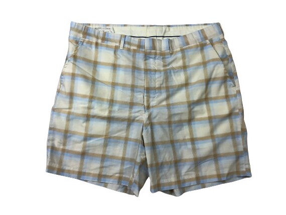 70s Plaid Shorts Mens Size 38 Blue Rust 