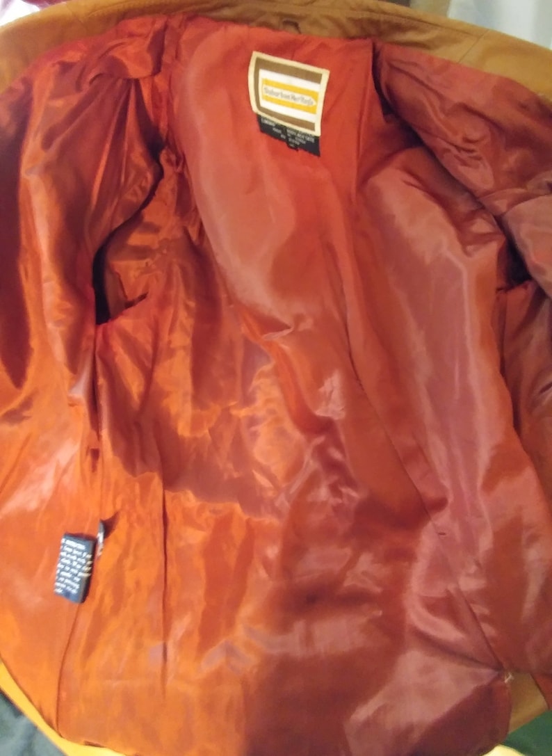 Leather 1970s jacket coat size Medium caramel brown Suburban Heritage