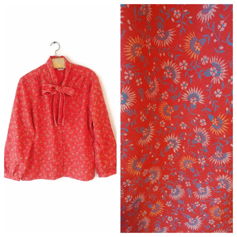 Blouse 1970s red size 1X Plus top fun cute Rhoda Lee brand