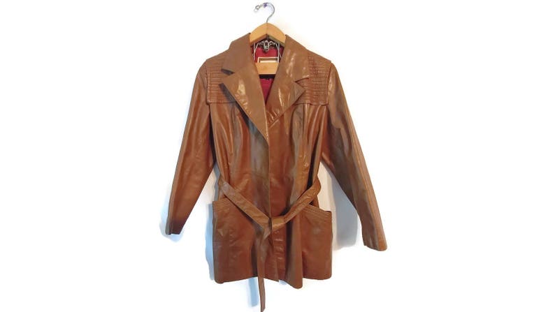 Leather 1970s jacket coat size Medium caramel brown Suburban Heritage