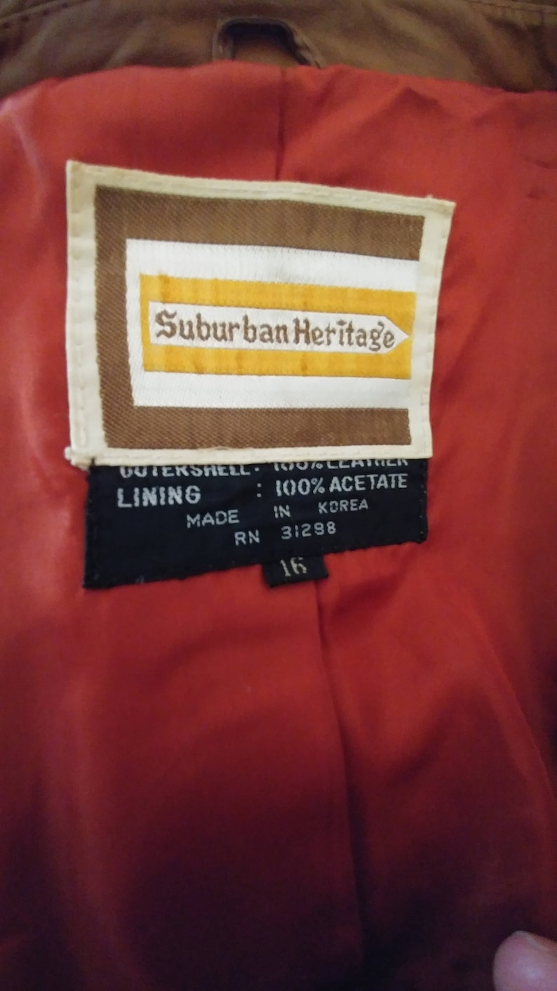 Leather 1970s jacket coat size Medium caramel brown Suburban Heritage